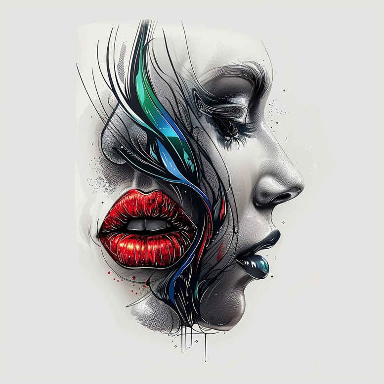 lips-with-soft-shading-tattoo – tattoo design ideas free ai generated – realism-studio-quality – for-upper-back – Gallery: mouths-lips-inkby-ai