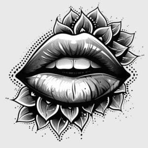 lips-with-strokes-tattoo – tattoo design ideas free ai generated – neotraditional-strong-contrast – for-upper-back – Gallery: mouths-lips-inkby-ai