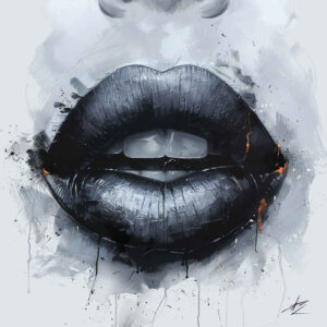 lips-with-strokes-tattoo – tattoo design ideas free ai generated – surrealism-juxtaposition – for-lower-leg – Gallery: mouths-lips-inkby-ai