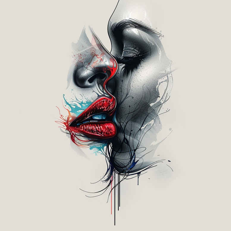 lips-with-symbol-tattoo – tattoo design ideas free ai generated – neotraditional-color-blending – for-lower-chest – Gallery: mouths-lips-inkby-ai