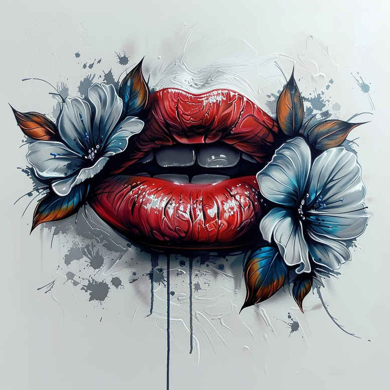 masculine-lips-tattoo – tattoo design ideas free ai generated – neotraditional-artful-color – for-fingers – Gallery: mouths-lips-inkby-ai