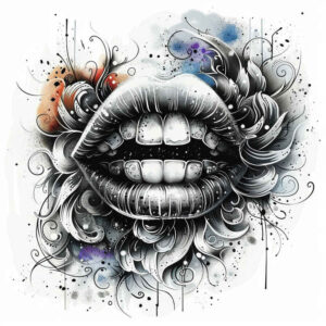 masculine-lips-tattoo – tattoo design ideas free ai generated – neotraditional-color-blending – for-thigh – Gallery: mouths-lips-inkby-ai