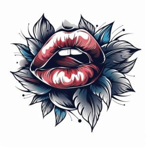 masculine-lips-tattoo – tattoo design ideas free ai generated – surrealism-melting-forms – for-hip – Gallery: mouths-lips-inkby-ai