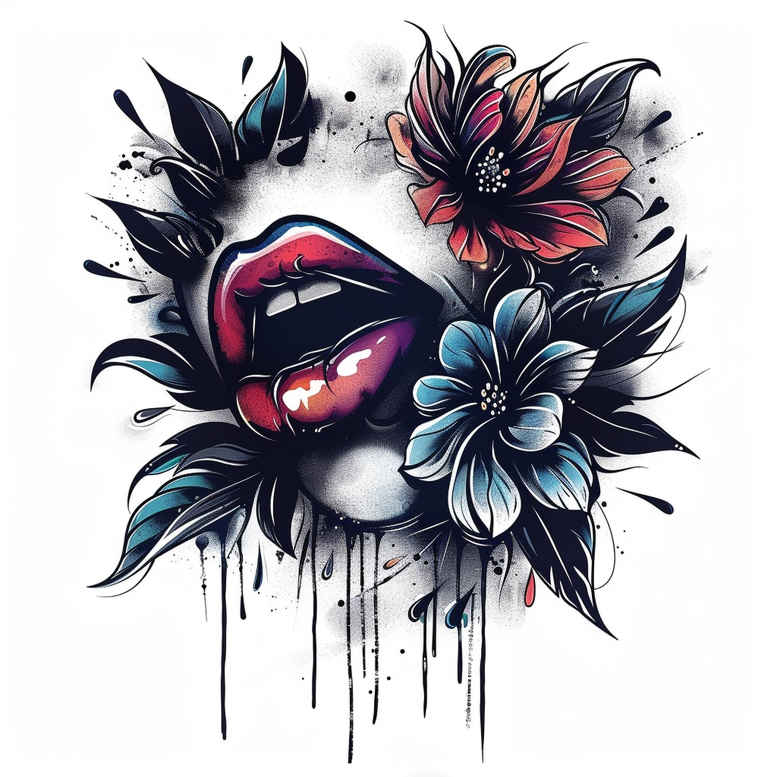 realistic-lips – tattoo design ideas free ai generated – surrealism-ghostly-shapes – for-lower-back – Gallery: mouths-lips-inkby-ai