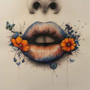 shaded-lips-tattoo – tattoo design ideas free ai generated – neotraditional-layered-fill – for-back-shoulder – Gallery: mouths-lips-inkby-ai