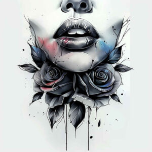 shaded-lips-tattoo – tattoo design ideas free ai generated – surrealism-timeless – for-outer-arm – Gallery: mouths-lips-inkby-ai