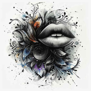 mouths-lips tattoo design ideas micro line color blending resilience and power