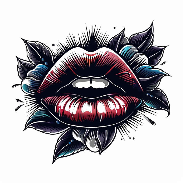 mouths-lips tattoo design ideas no shading displaced objects for behind ear
