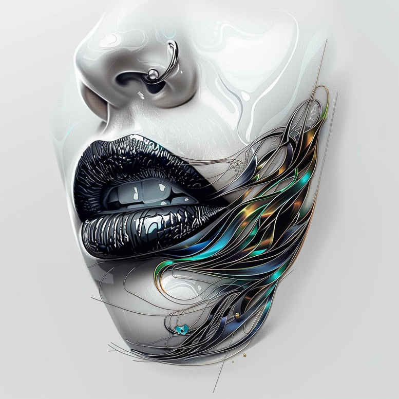 mouths-lips tattoo design ideas ultra-thin gradient fills for shin