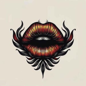 mouths-lips tattoo design ideas pinprick illustrative style symbolising endurance