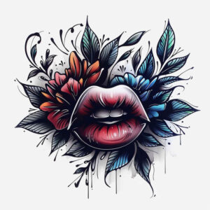 mouths-lips tattoo design ideas subtle motif Realism clean background for lower thigh