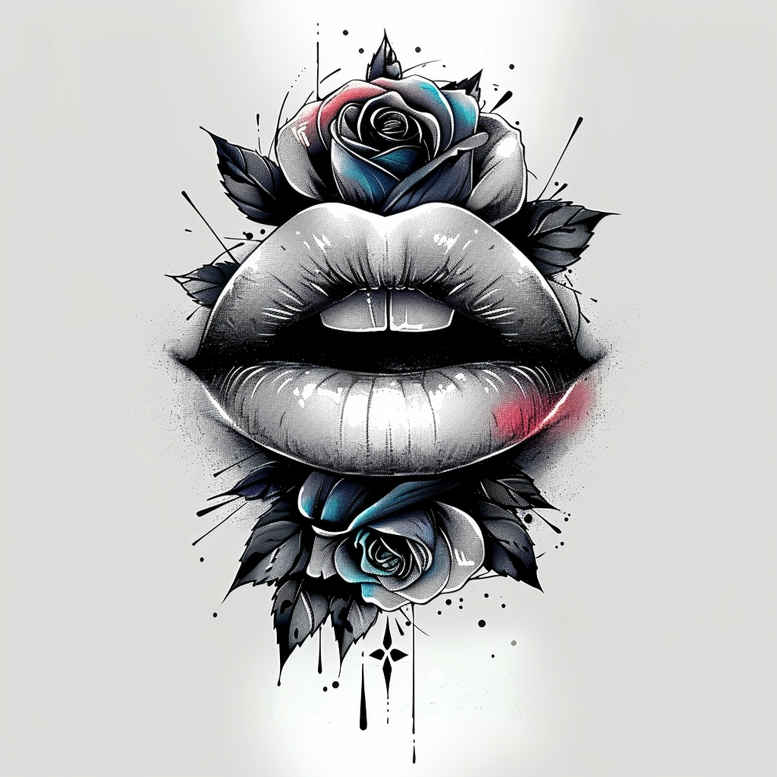 mouths-lips tattoo design ideas simple form Realism depth of field for side