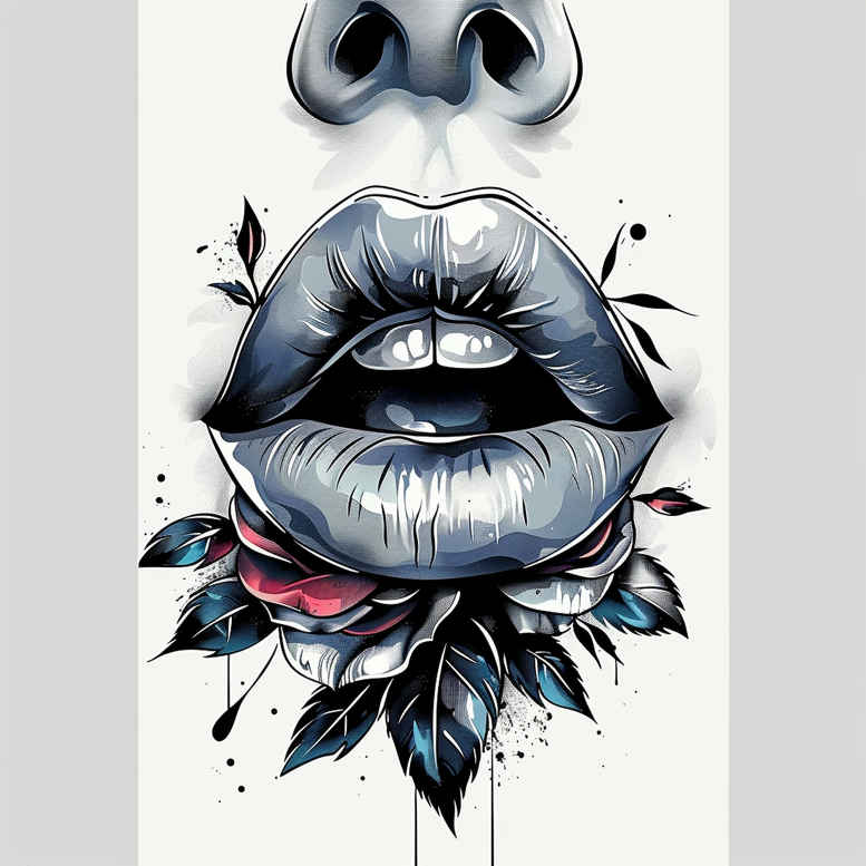mouths-lips tattoo design ideas tiny detail smooth gradients stands for courage