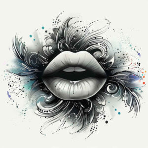 mouths-lips tattoo design ideas single line Surrealism ghostly shapes for back of neck