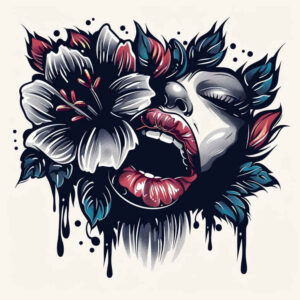 mouths-lips tattoo design ideas micro symbol Surrealism hallucinogenic for thigh