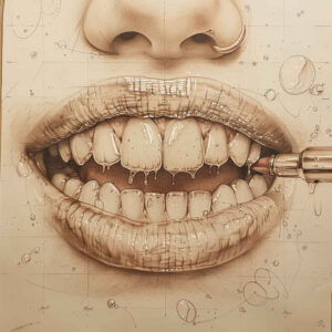 mouths-lips tattoo design ideas minimalist script Surrealism hyperreal for upper chest