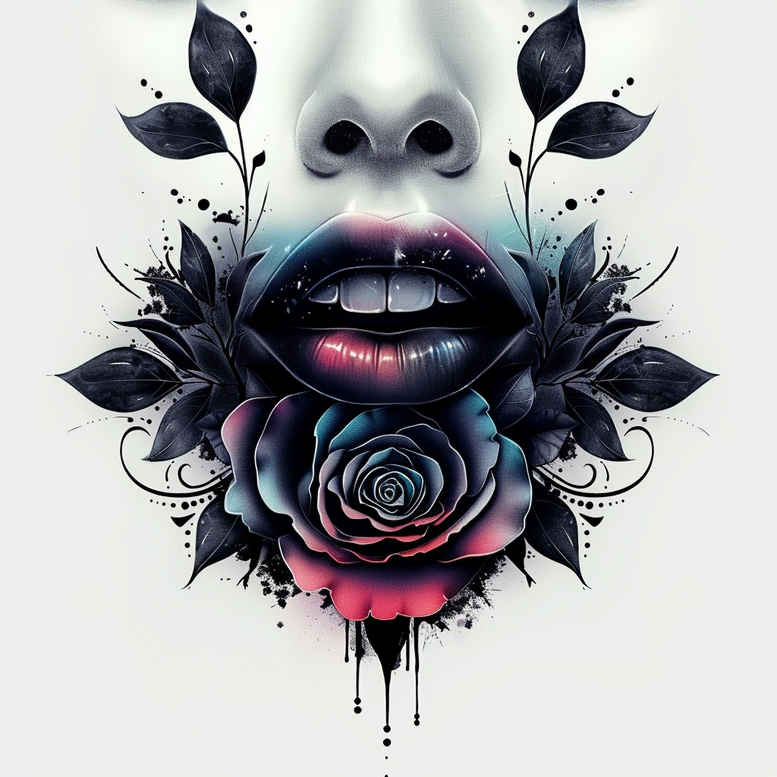 mouths-lips tattoo design ideas soft touch Surrealism imperfect symmetry for stomach