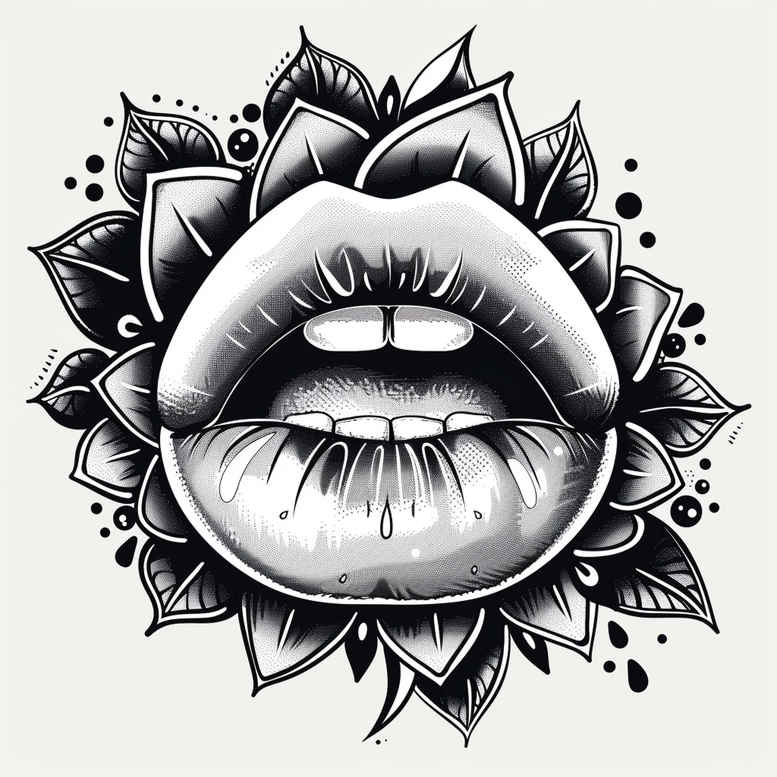mouths-lips tattoo design ideas clean shape Surrealism juxtaposition for spine