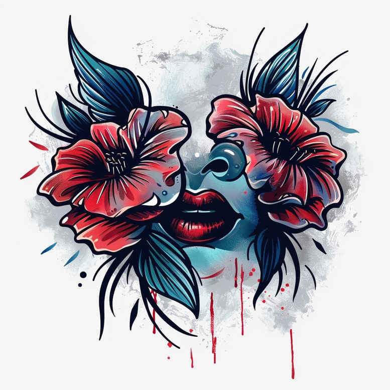 mouths-lips tattoo design ideas single line Surrealism mystical embodying resilience