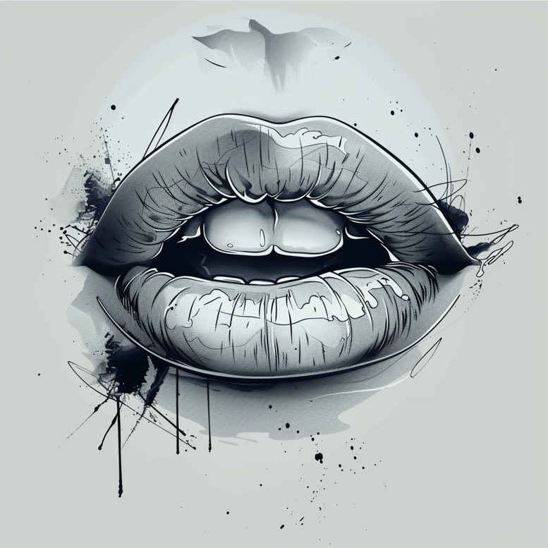mouths-lips tattoo design ideas micro symbol textured shading for ribs