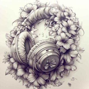 acoustic-music – tattoo design ideas free ai generated – clear-cut – for-upper-chest – Gallery: music-inkby-ai