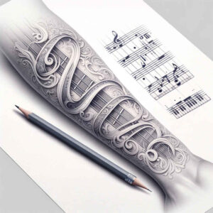 acoustic-music – tattoo design ideas free ai generated – empty-space – for-upper-thigh – Gallery: music-inkby-ai