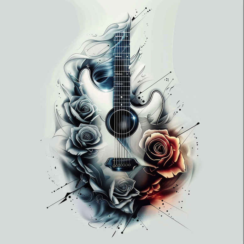 acoustic-music – tattoo design ideas free ai generated – plain – for-lower-chest – Gallery: music-inkby-ai
