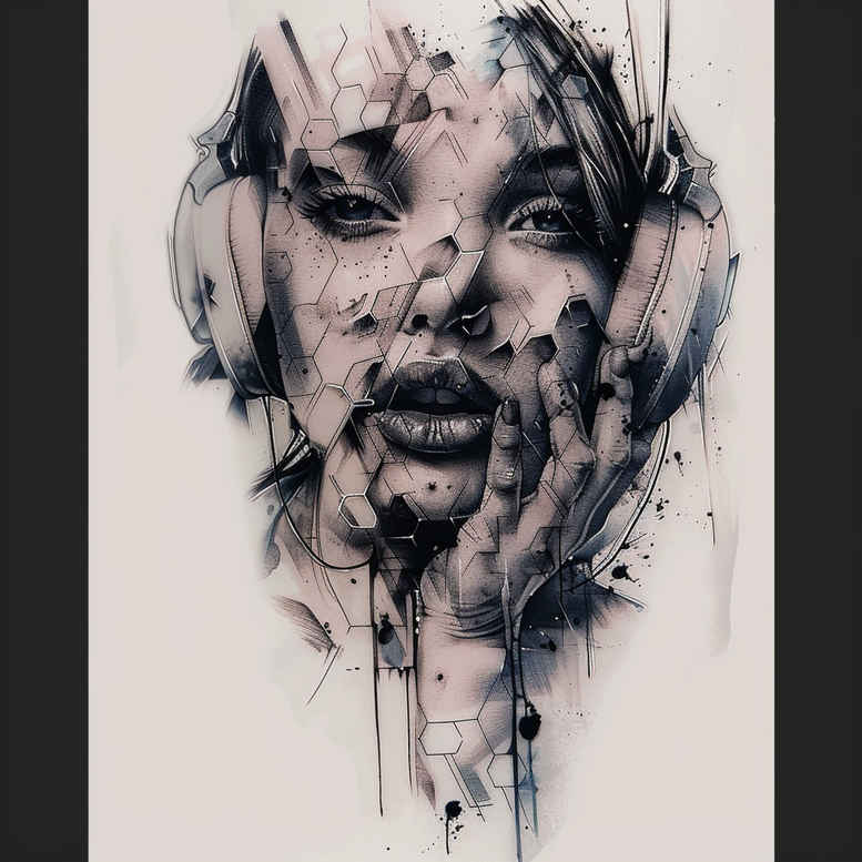 music-and-space – tattoo design ideas free ai generated – point-minimal – for-foot – Gallery: music-inkby-ai