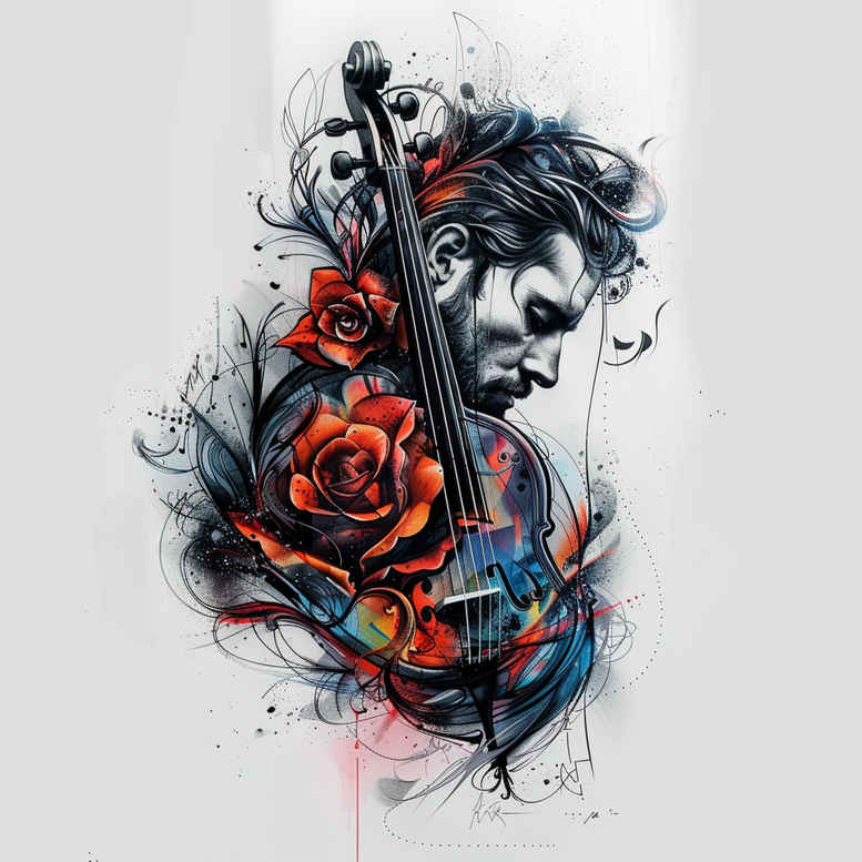 music-as-art – tattoo design ideas free ai generated – crisp-outline – for-hip – Gallery: music-inkby-ai