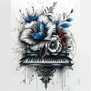 note-with-3d-effect – tattoo design ideas free ai generated – single-color – for-biceps – Gallery: music-inkby-ai
