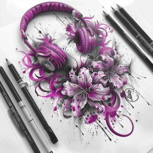 pop-music – tattoo design ideas free ai generated – bare – for-behind-ear – Gallery: music-inkby-ai