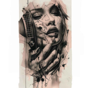 sound-and-vibrations – tattoo design ideas free ai generated – crisp-outline – for-side-torso – Gallery: music-inkby-ai