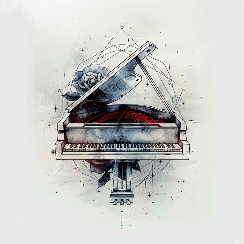 music tattoo design ideas soft shadows airy touch for scapula