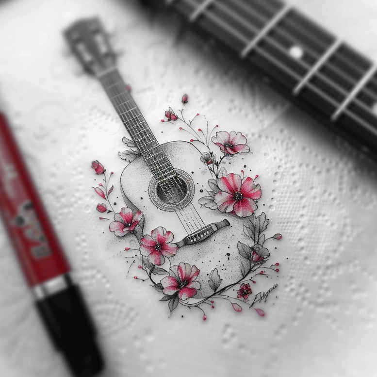 music tattoo design ideas gentle shadow concise for behind ear