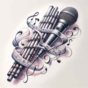 music tattoo design ideas 3D-rendered crisp outline for lower leg