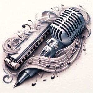 music tattoo design ideas Surrealism shifting shapes crisp outline for wrist side