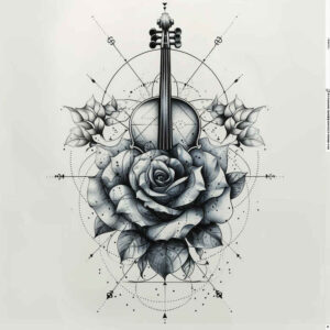 music tattoo design ideas Surrealism otherworldly crisp outline represents determination