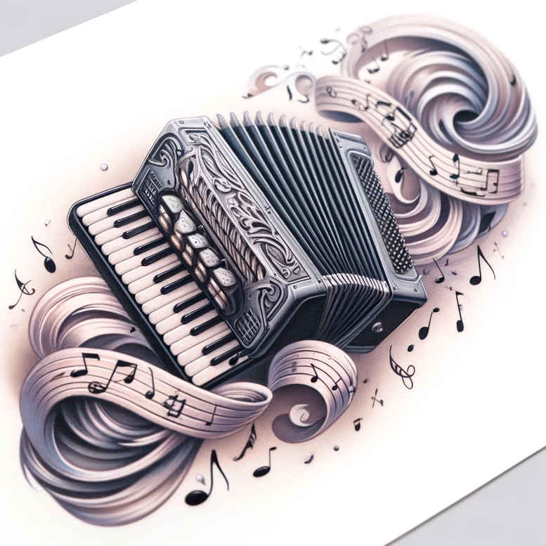 music tattoo design ideas layered color dotwork courage and power