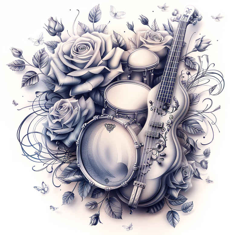 music tattoo design ideas Realism illusion of depth elemental stands for determination