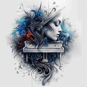 music tattoo design ideas Realism optical depth lightweight for scapula