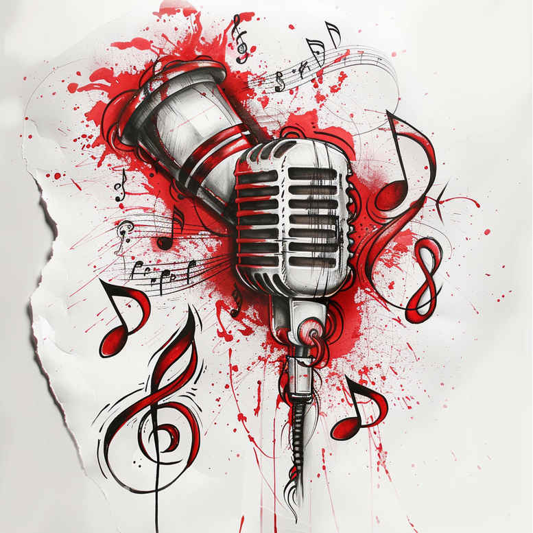 music tattoo design ideas Realism reflection effect miniature embodying strength