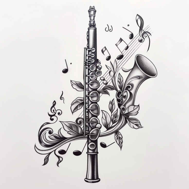 music tattoo design ideas Neotraditional sharp edges minimalist for abdomen