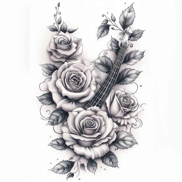 music tattoo design ideas Surrealism hyperreal open space for upper shoulder