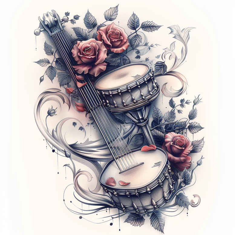 music tattoo design ideas Surrealism morphic transformation point minimal for ribs