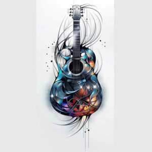 music tattoo design ideas Surrealism vibrant contrasts punctual for lower chest