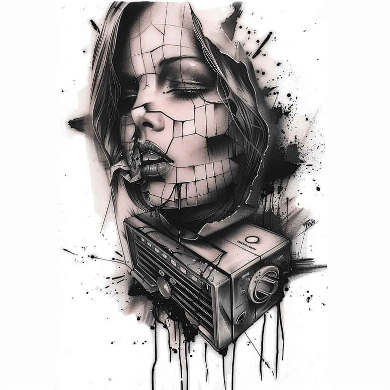music tattoo design ideas Surrealism fantastical elements simple form embodying perseverance