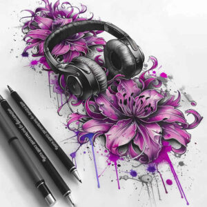 music tattoo design ideas Surrealism unconscious imagery single color for scapula