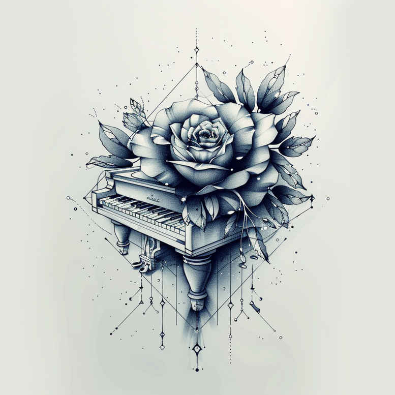 music tattoo design ideas Surrealism illusionary single line for side torso
