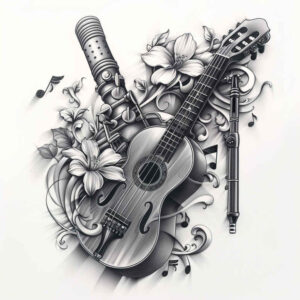 music tattoo design ideas Realism smooth gradients soft curve embodying resilience