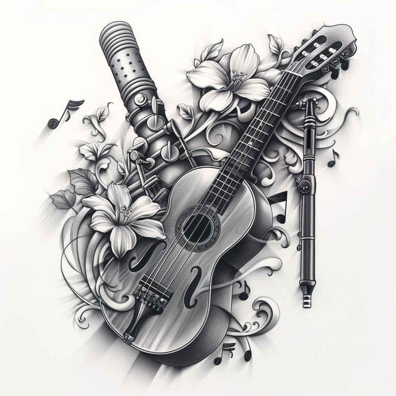 music tattoo design ideas Realism smooth gradients soft curve embodying resilience